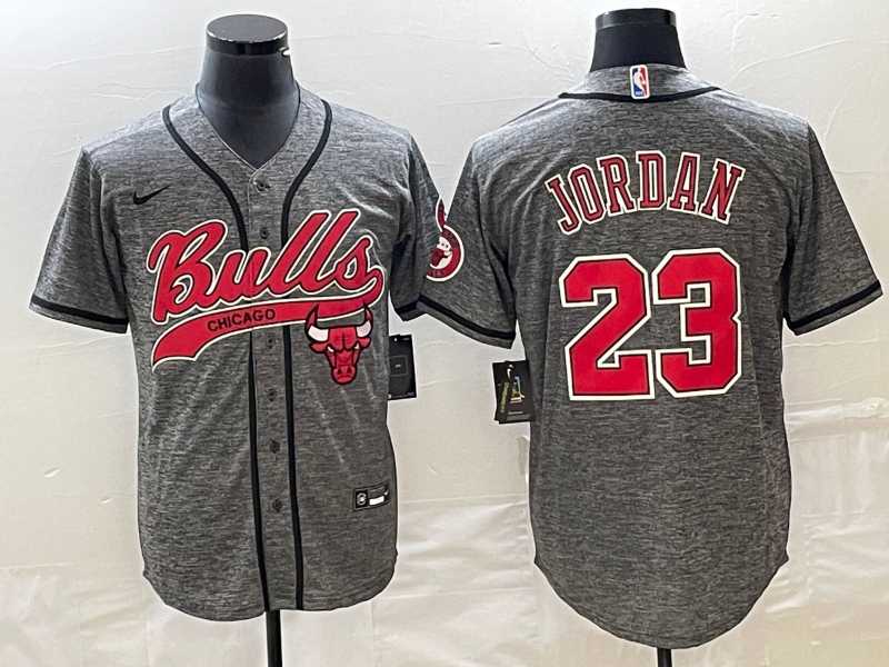 Mens Chicago Bulls #23 Michael Jordan Grey Gridiron Cool Base Stitched Baseball Jersey->chicago bulls->NBA Jersey